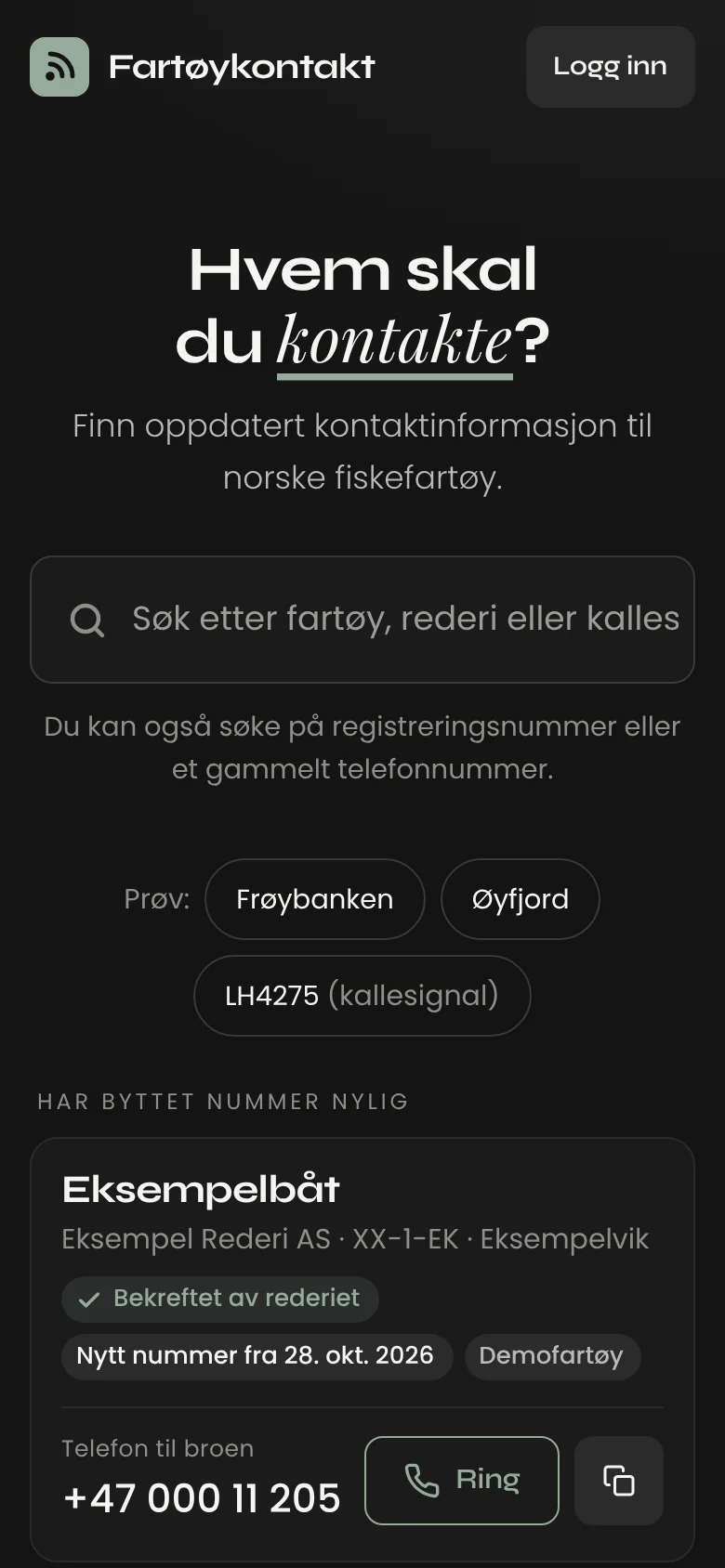 Forsiden i Fartøykontakt: Hvem skal du kontakte?